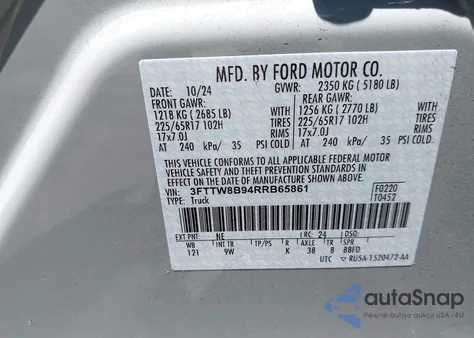 2024 Ford Maverick Xl из США, поврежденный, VIN 3FTTW8B94RRB65861